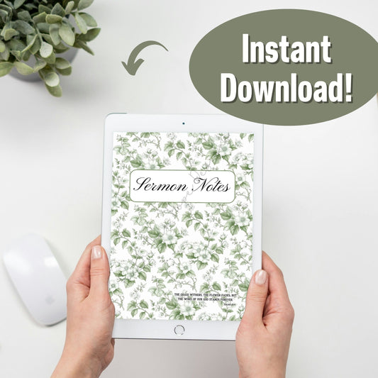 Sermon Notes Template Digital Download Bible Planner Church Journal Prayer Document Printable Page Notebook Christian Design Floral Pattern