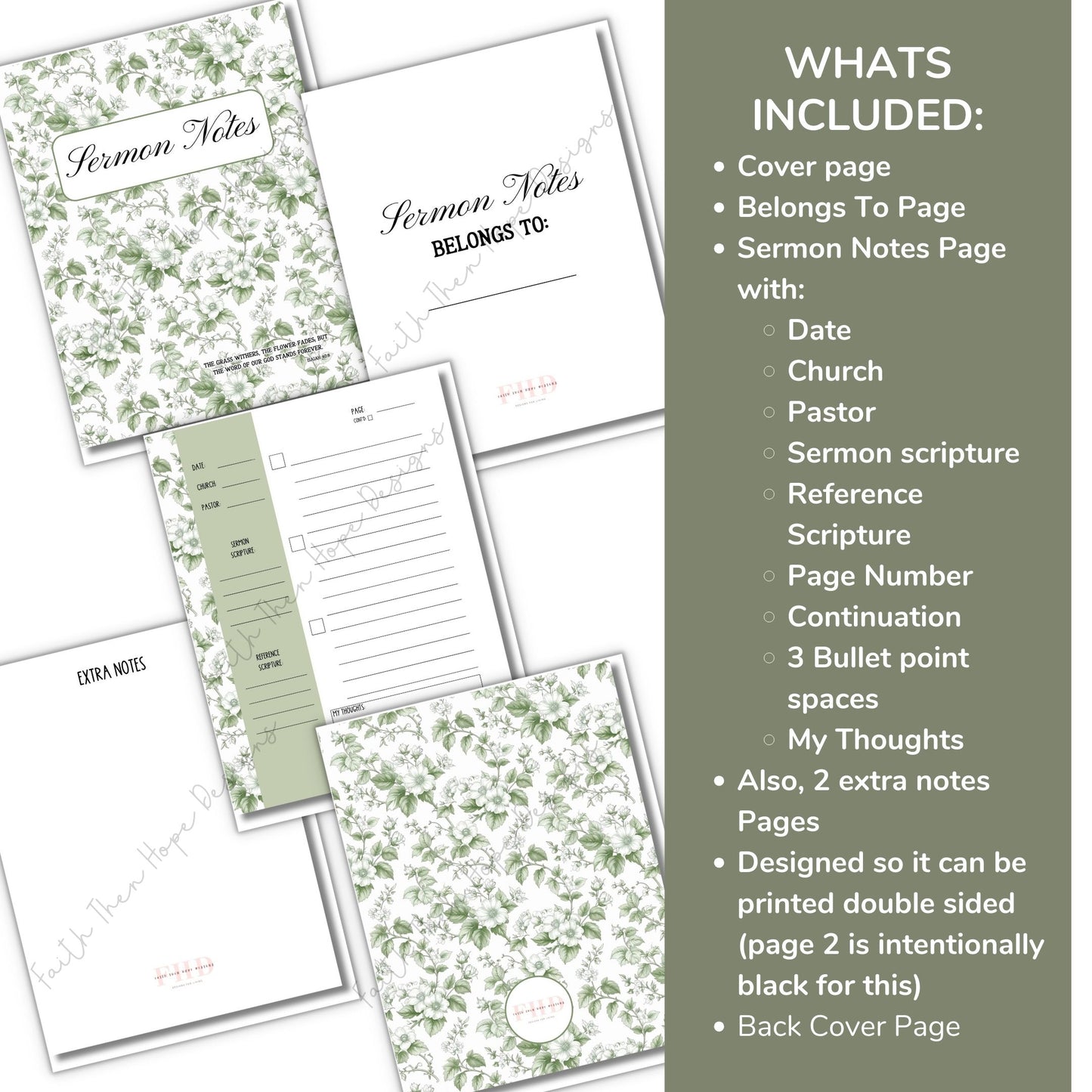 Sermon Notes Template Digital Download Bible Planner Church Journal Prayer Document Printable Page Notebook Christian Design Floral Pattern