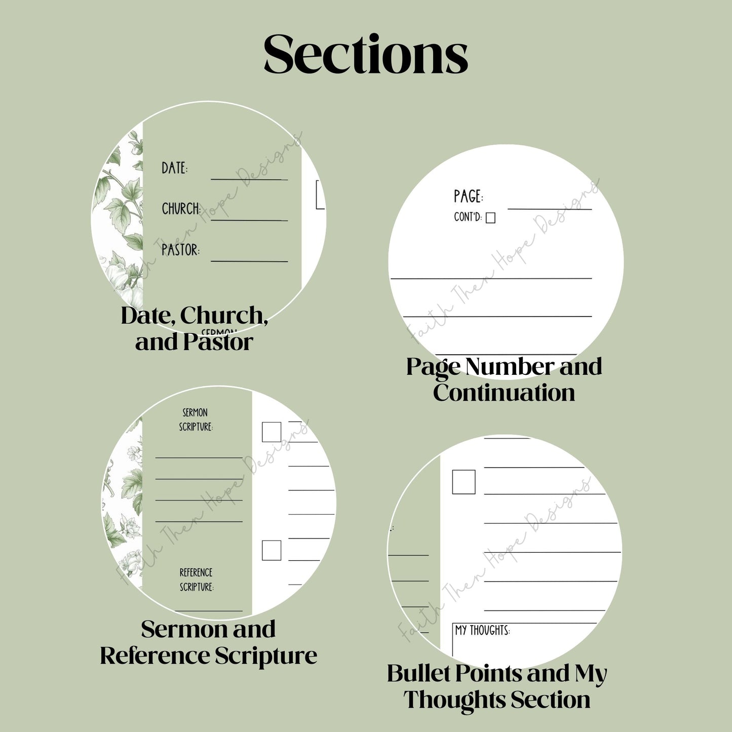 Sermon Notes Template Digital Download Bible Planner Church Journal Prayer Document Printable Page Notebook Christian Design Floral Pattern