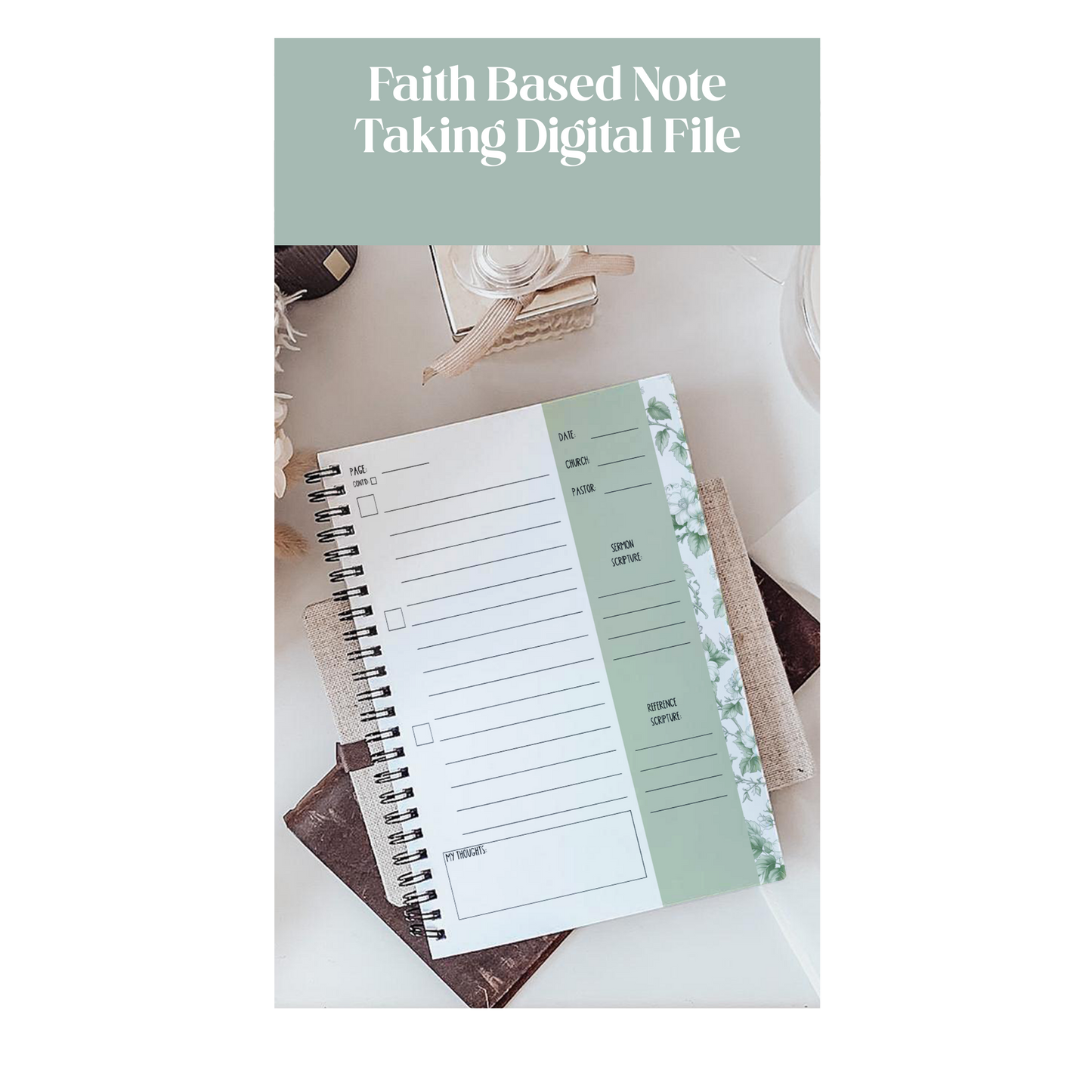 Sermon Notes Template Digital Download Bible Planner Church Journal Prayer Document Printable Page Notebook Christian Design Floral Pattern