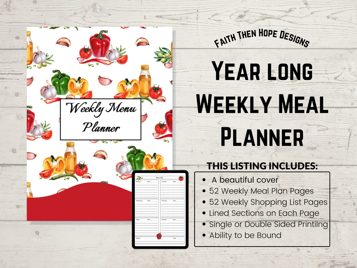 Printable Weekly Meal Planner, Digital Meal Planning, Meal Planning, Meal Plan with Grocery List and recipe pages