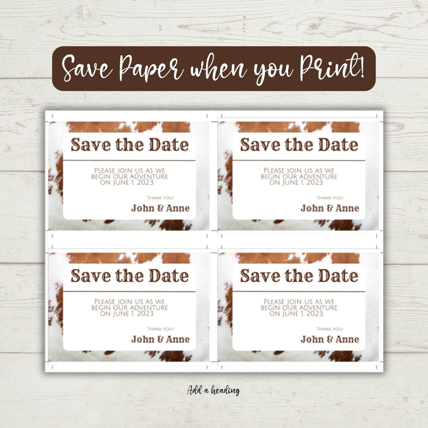 Rustic Save the Date , Cowhide Wedding, Wedding Bundles, Printable Save the Date, Save the Date Template