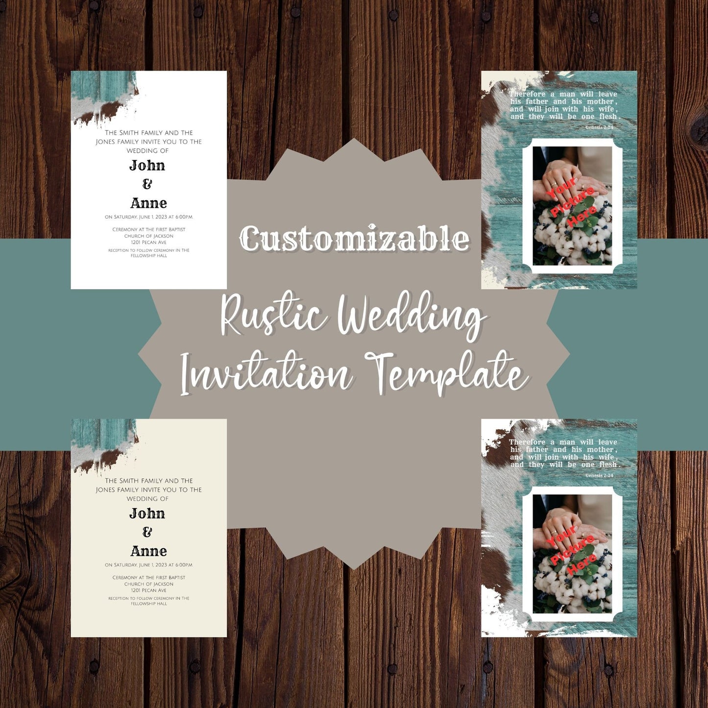 Personslized Rustic Wedding Invitation, Western Wedding Invitation, Customizable Wedding Invitation