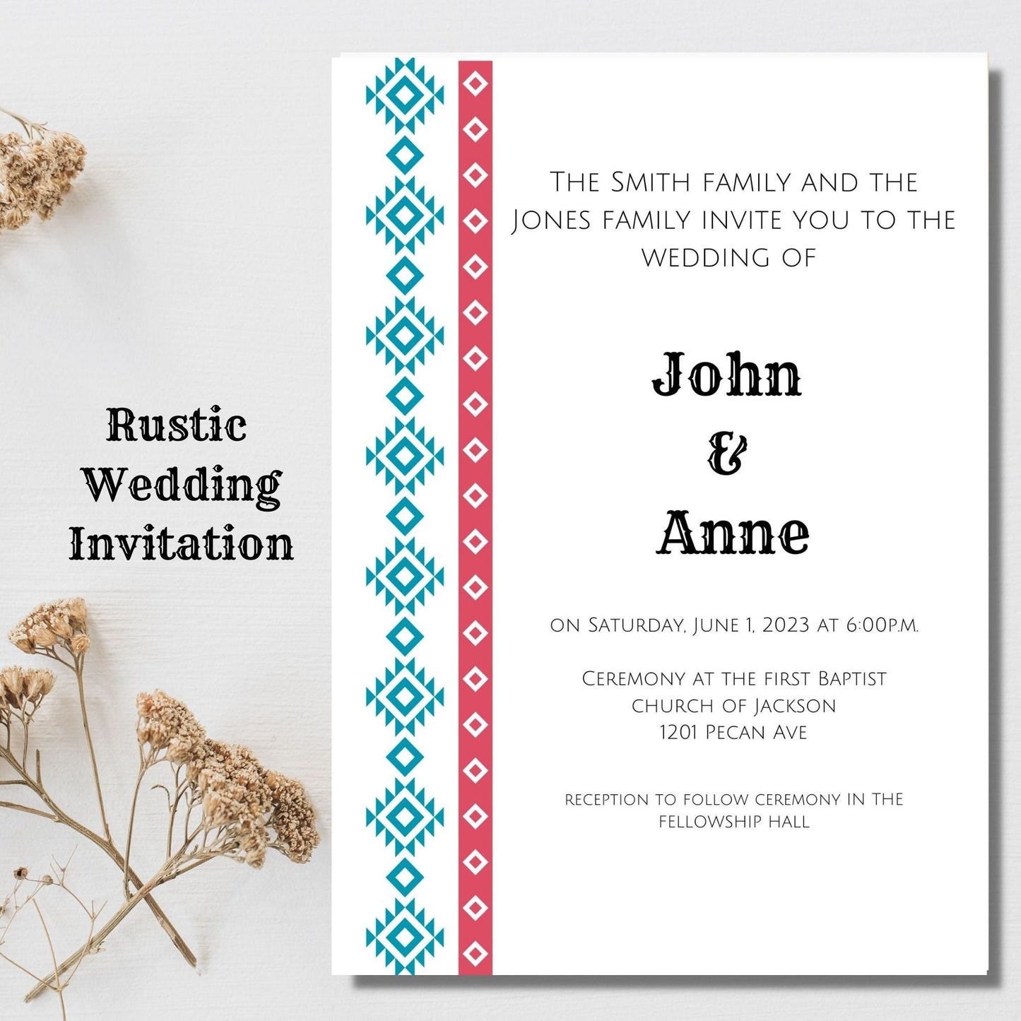 Personalized Rustic Double Sided Wedding Invitation, Southwestern Customizable Wedding Invitation, Electronic Photo Wedding Template