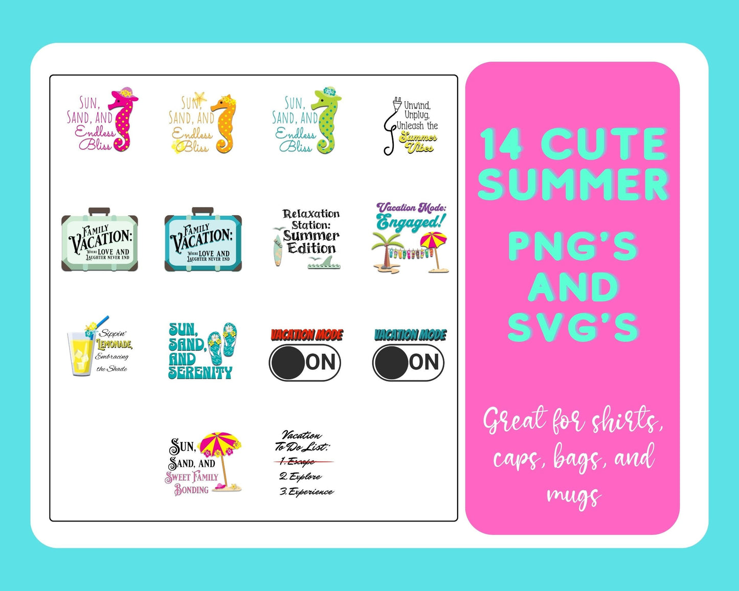 Summer Family Vacation SVG and PNG, Summer Planner Stickers, Beach Vibes, Summer To Do List