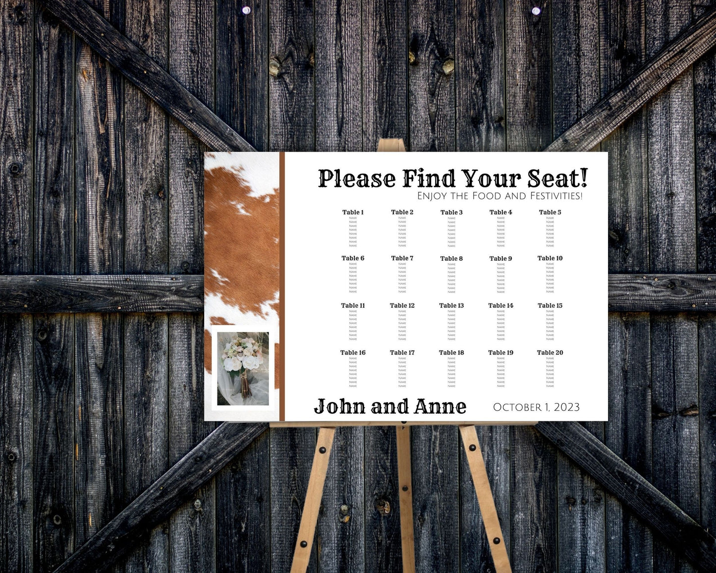 Rustic Cowhide Wedding Seating Chart, Wedding Reception Seating Chart, Seating Chart Sign, Table Seating Chart, Find Your Seat Sign