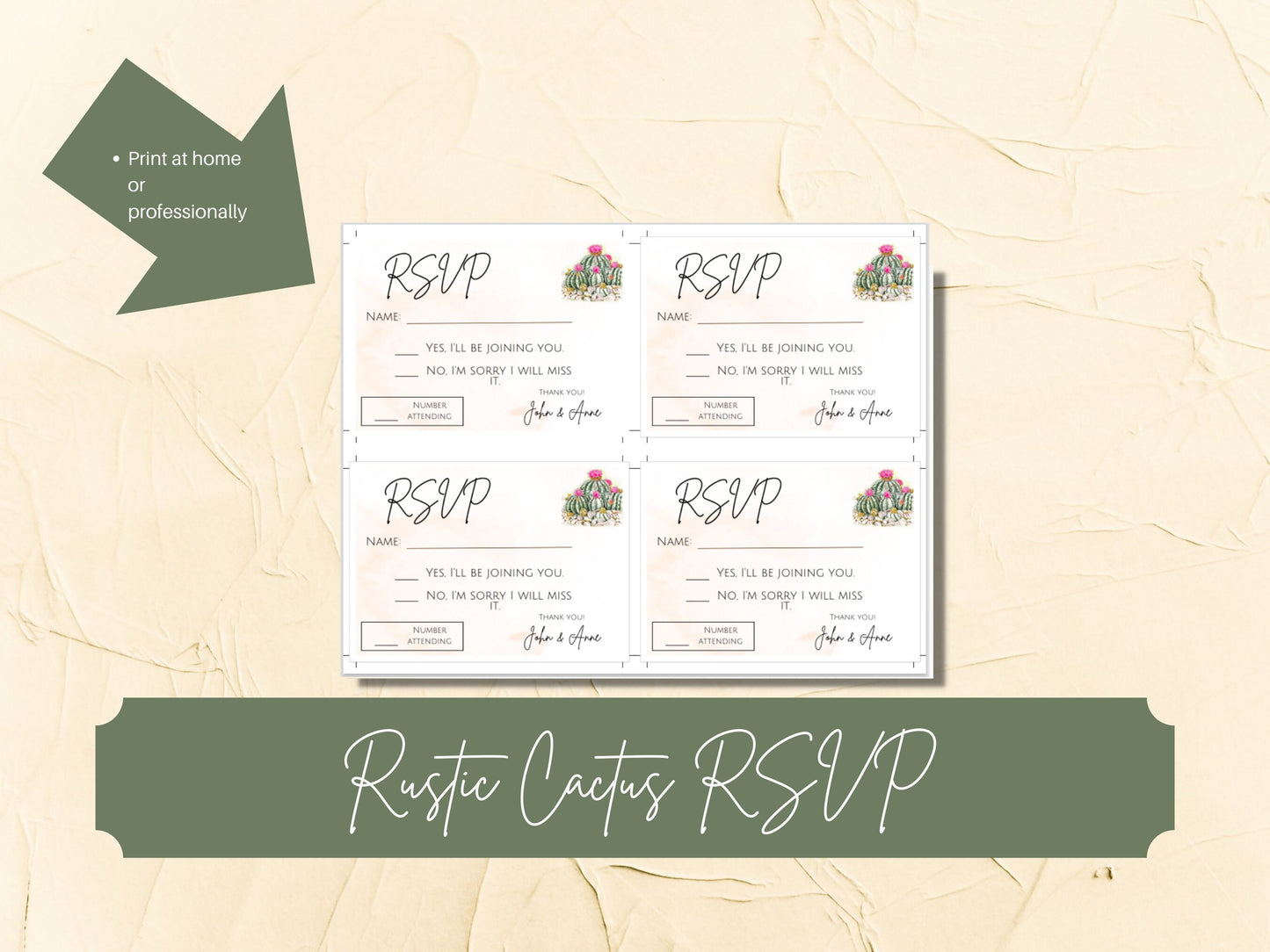 Rustic Cactus RSVP, Desert Wedding RSVP, Customizable and Printable RSVP