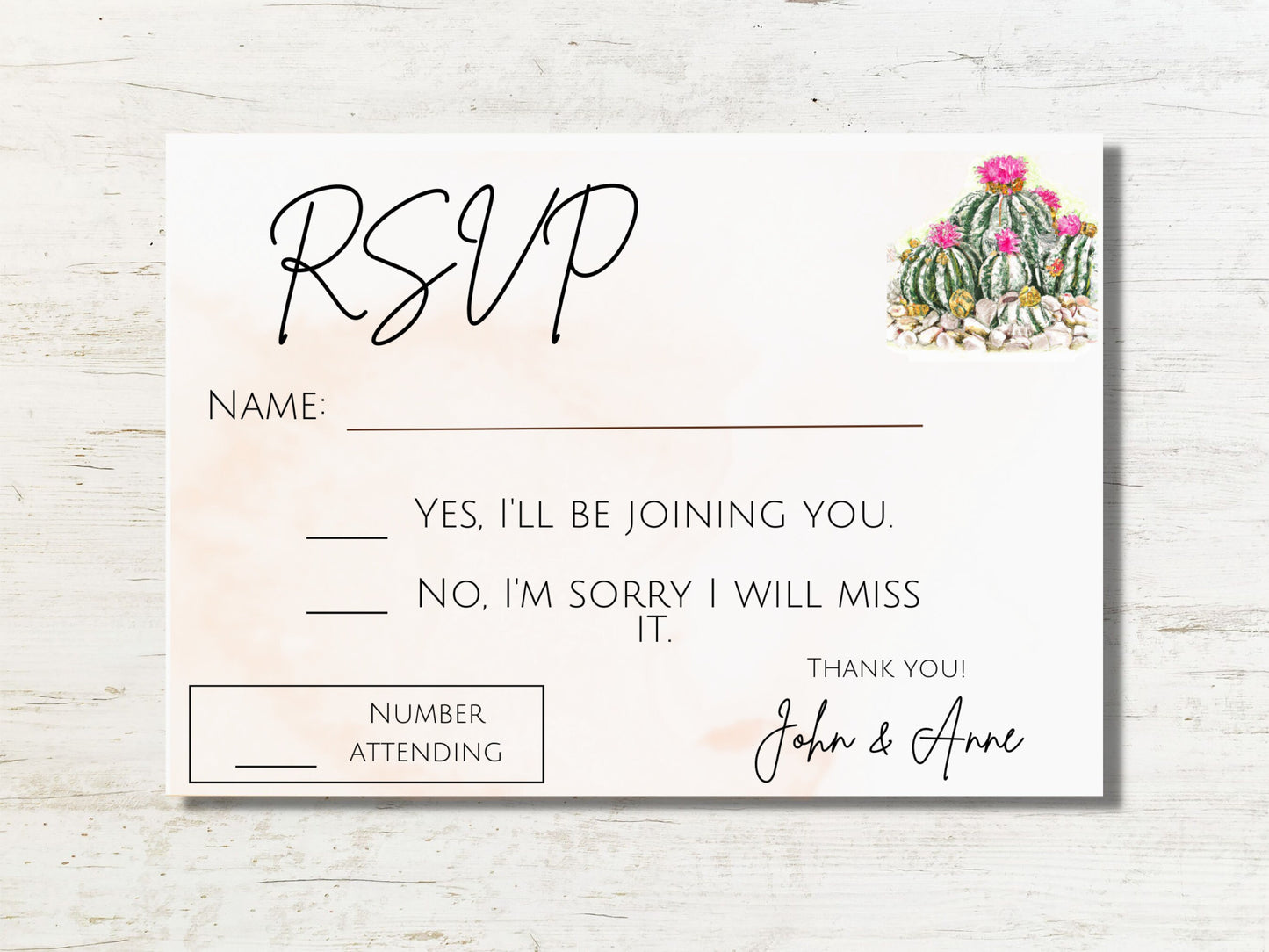 Rustic Cactus RSVP, Desert Wedding RSVP, Customizable and Printable RSVP