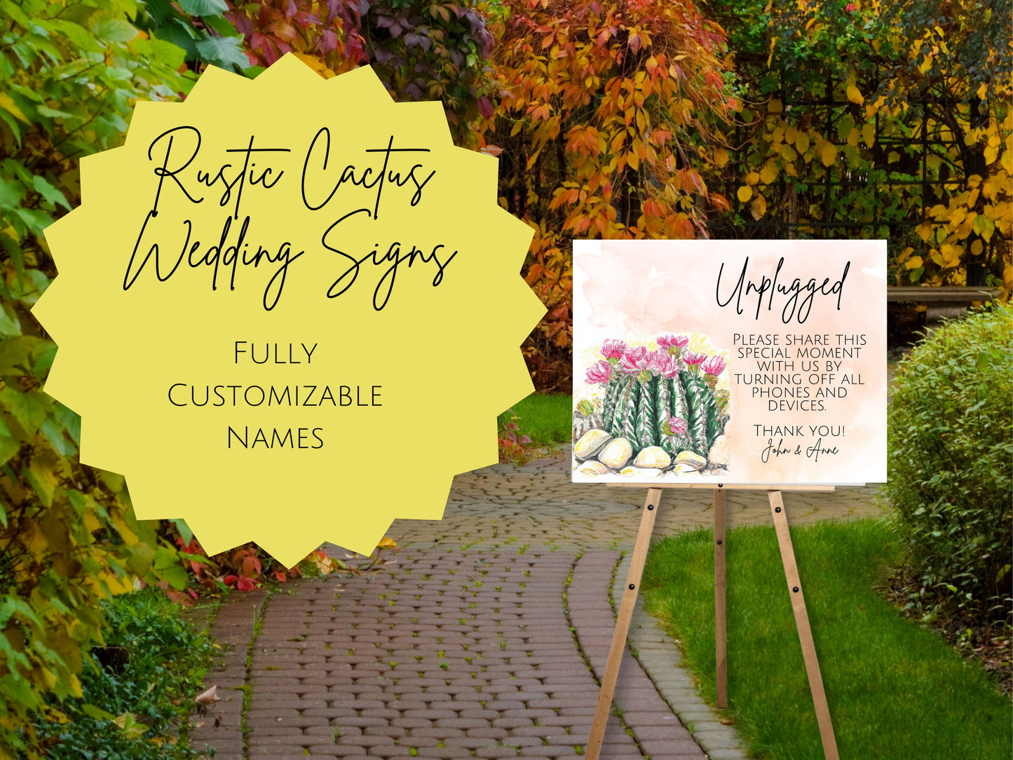 Rustic Cactus Wedding Signs, Desert Wedding Sign Bundle, Customizable and Printable Wedding Sign Bundle