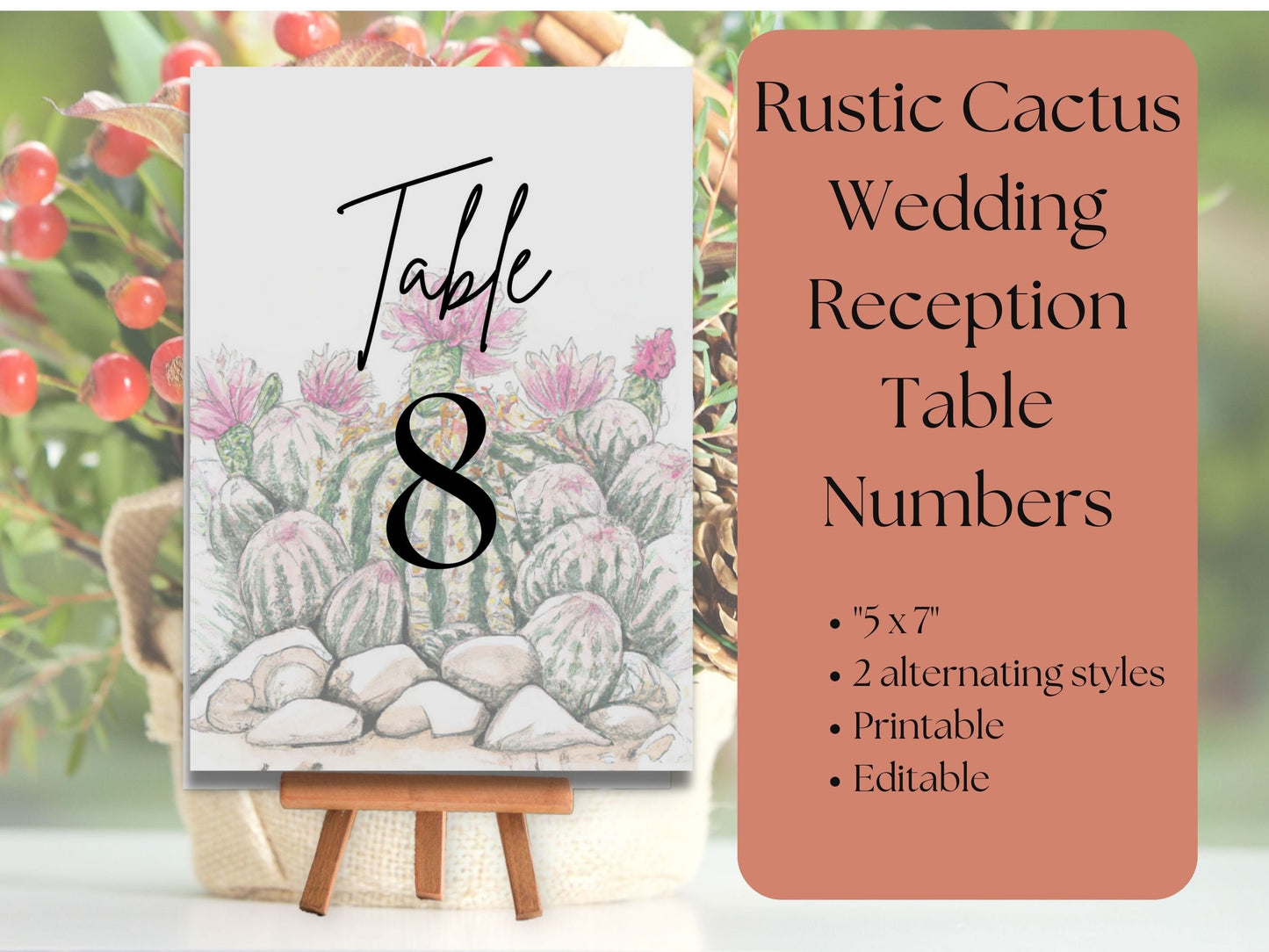 Desert Cactus Table Numbers, Cactus Wedding Reception Table Numbers, Western Table Numbers, Table Numbers Cactus