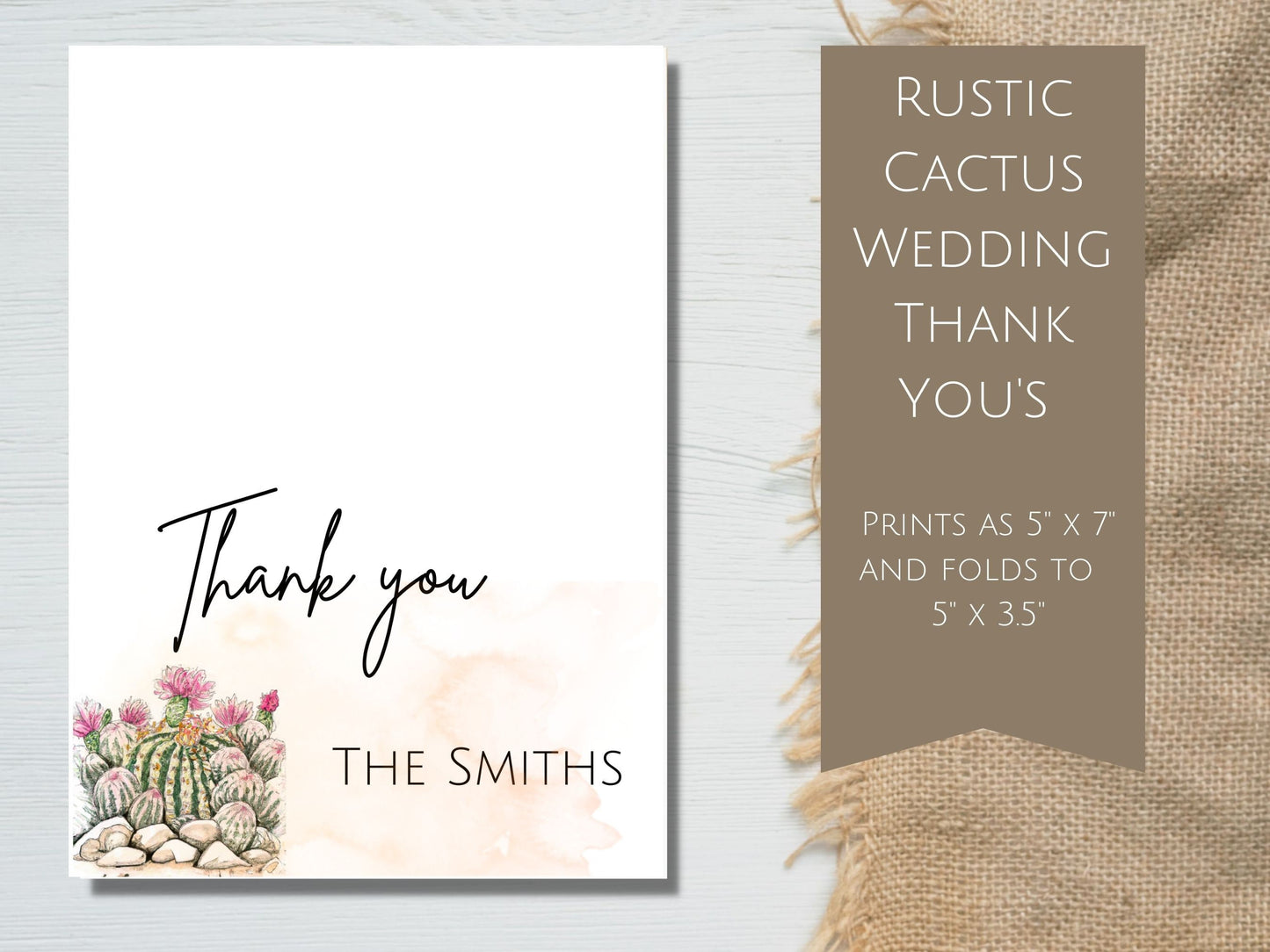 Rustic Cactus Wedding Thank Cards, Beautiful Desert Cactus Wedding Thank You Card, Wedding Thank You Card template