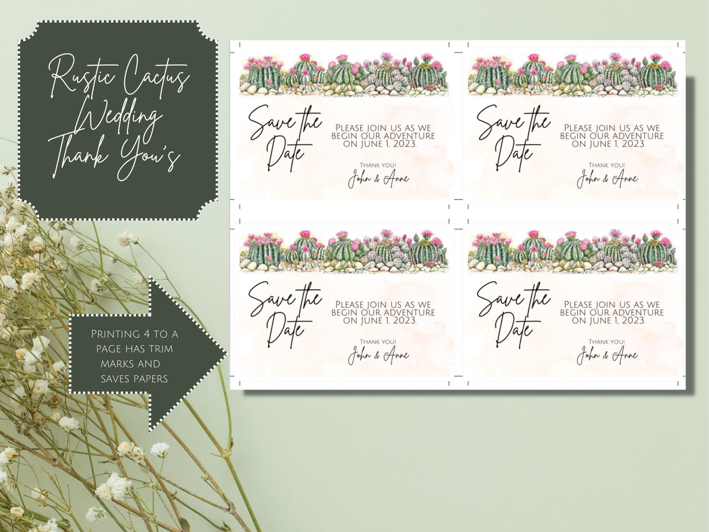 Rustic Cactus Save the Date, Desert Save the Date, Customizable and Printable Save the Date Template