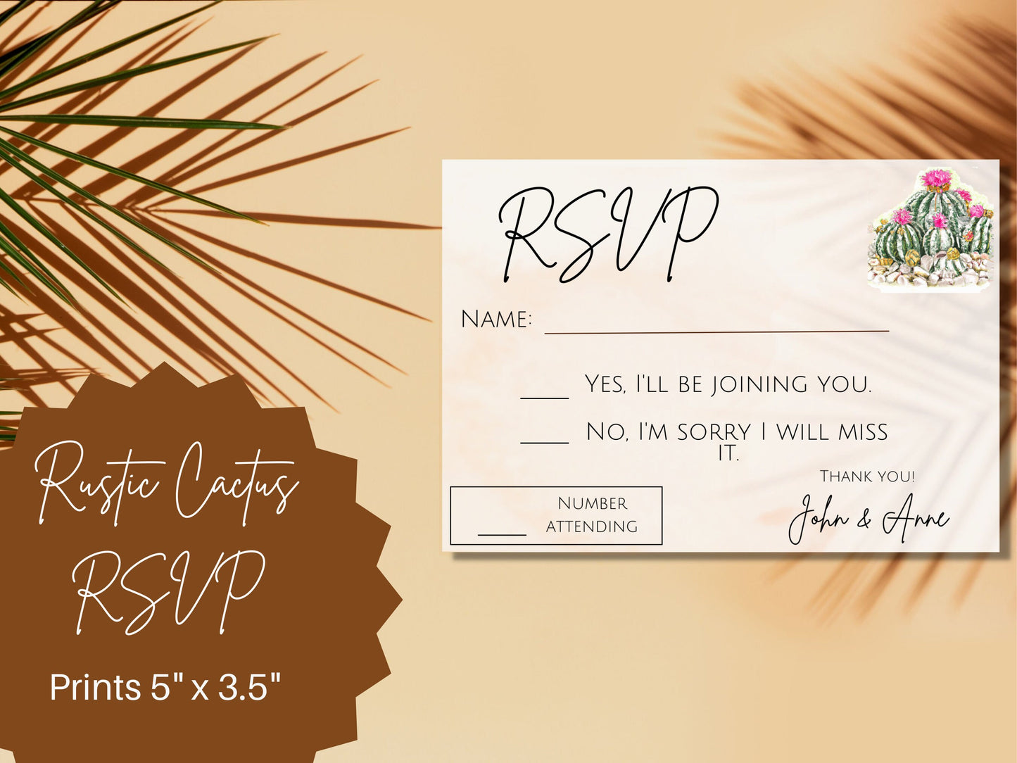 Rustic Cactus RSVP, Desert Wedding RSVP, Customizable and Printable RSVP