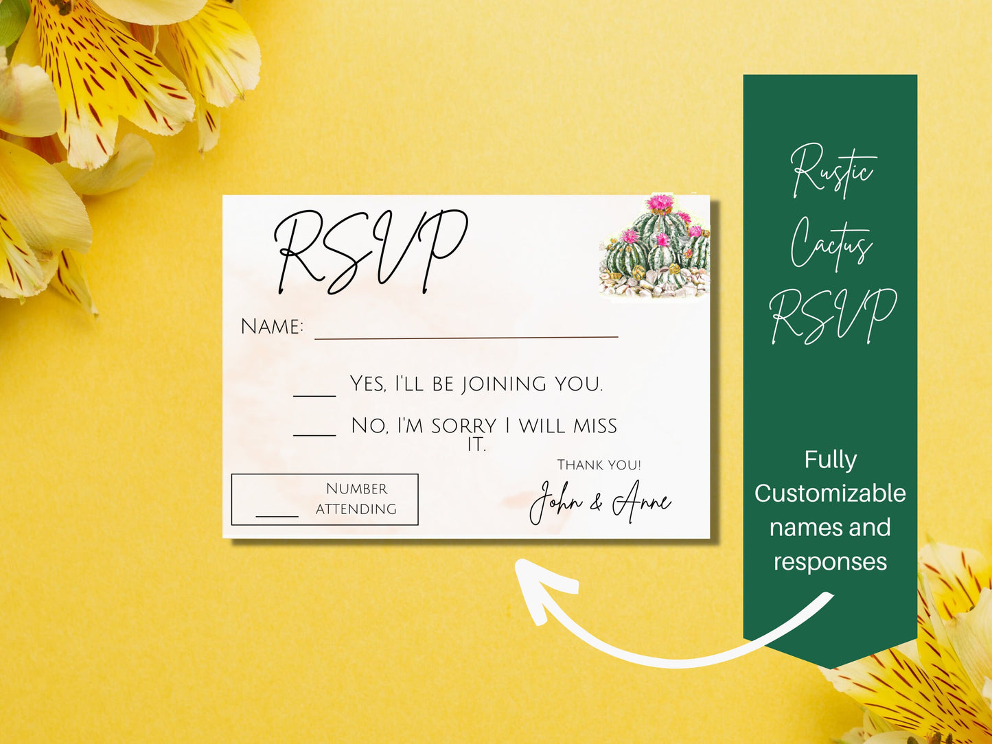 Rustic Cactus RSVP, Desert Wedding RSVP, Customizable and Printable RSVP