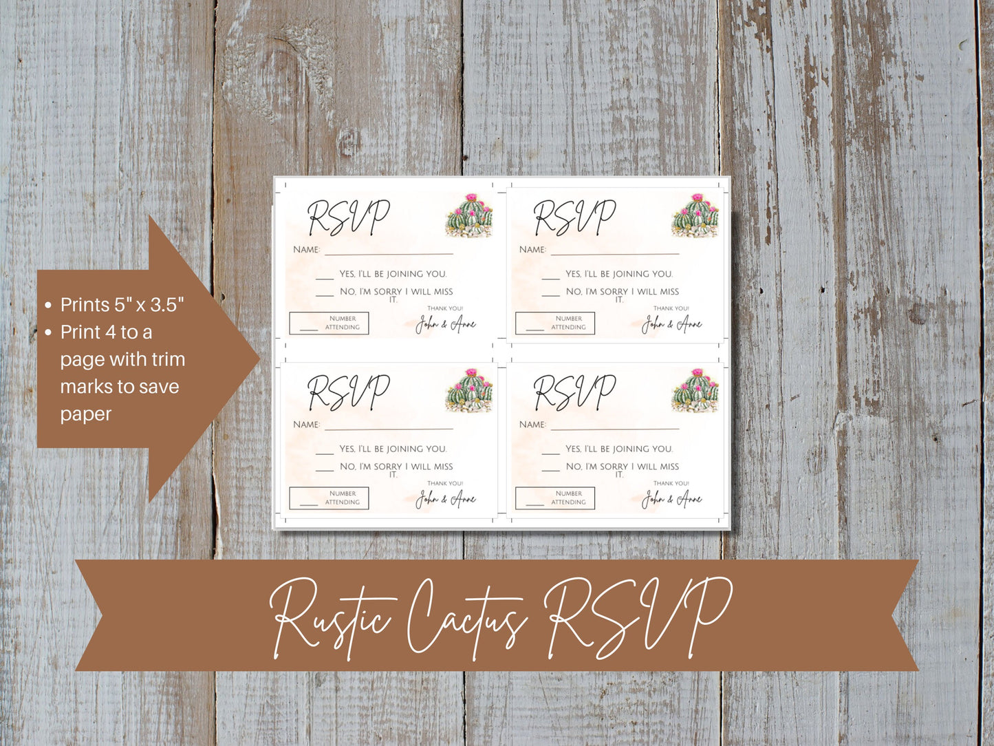 Rustic Cactus RSVP, Desert Wedding RSVP, Customizable and Printable RSVP