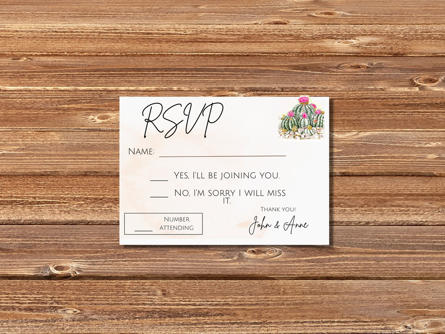 Rustic Cactus RSVP, Desert Wedding RSVP, Customizable and Printable RSVP