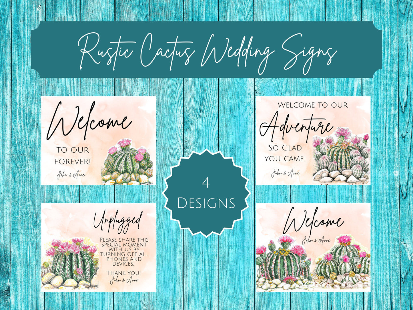 Rustic Cactus Wedding Signs, Desert Wedding Sign Bundle, Customizable and Printable Wedding Sign Bundle