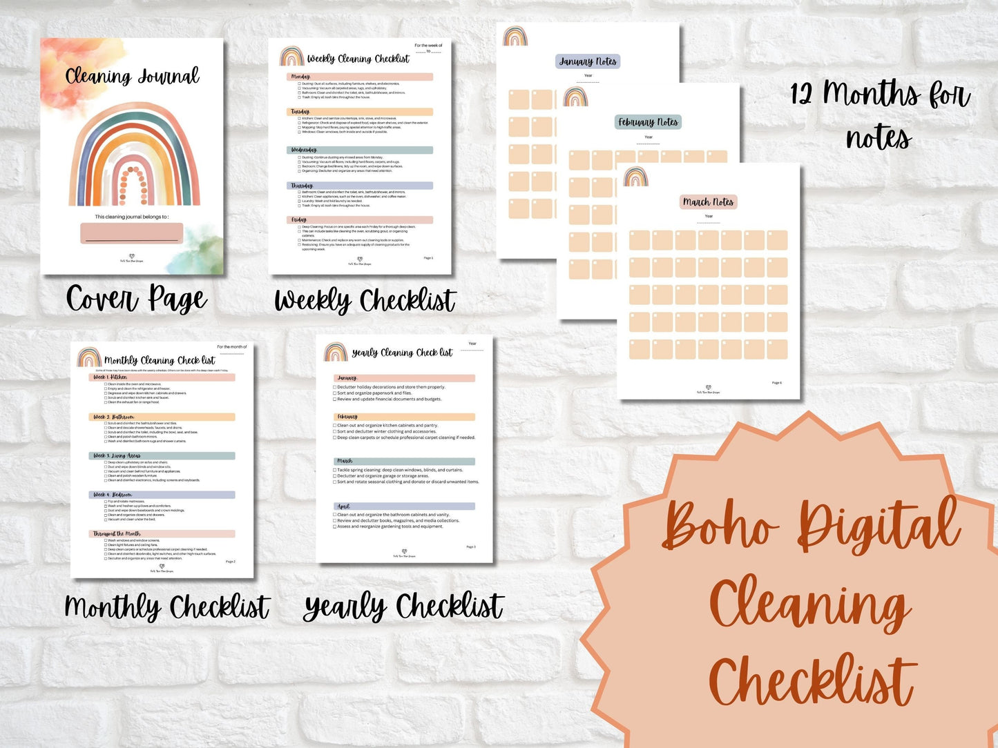 Stay Organized with a Boho-themed Daily, Weekly, Monthly Cleaning Checklist, Cleaning Checklist, Cleaning Schedule, Cleaning Planner