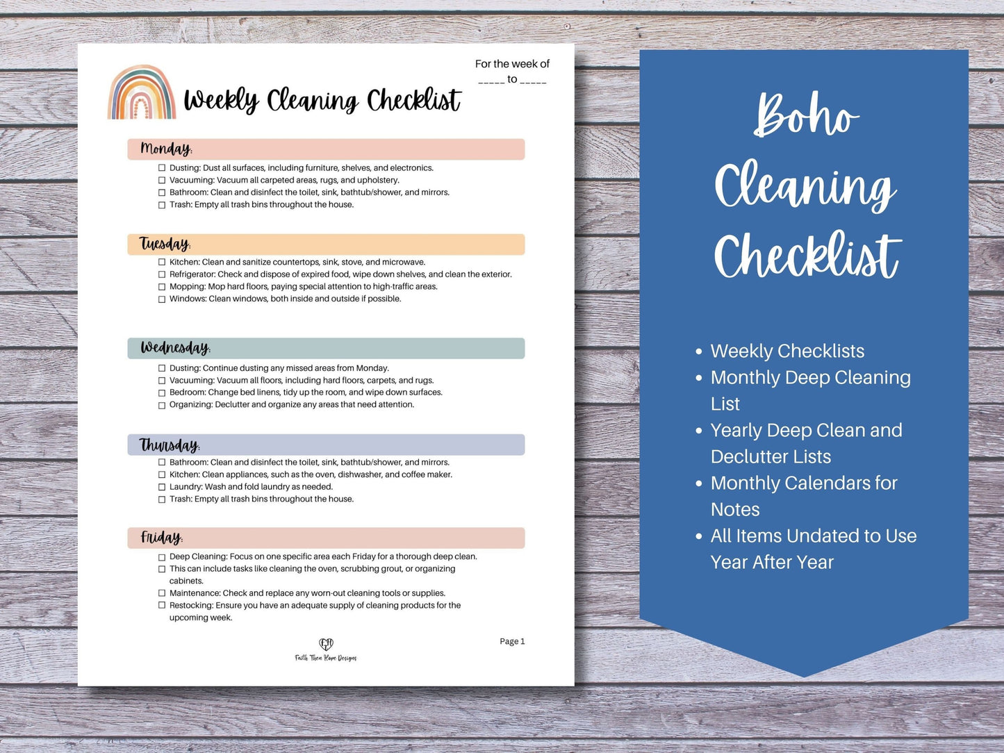 Stay Organized with a Boho-themed Daily, Weekly, Monthly Cleaning Checklist, Cleaning Checklist, Cleaning Schedule, Cleaning Planner