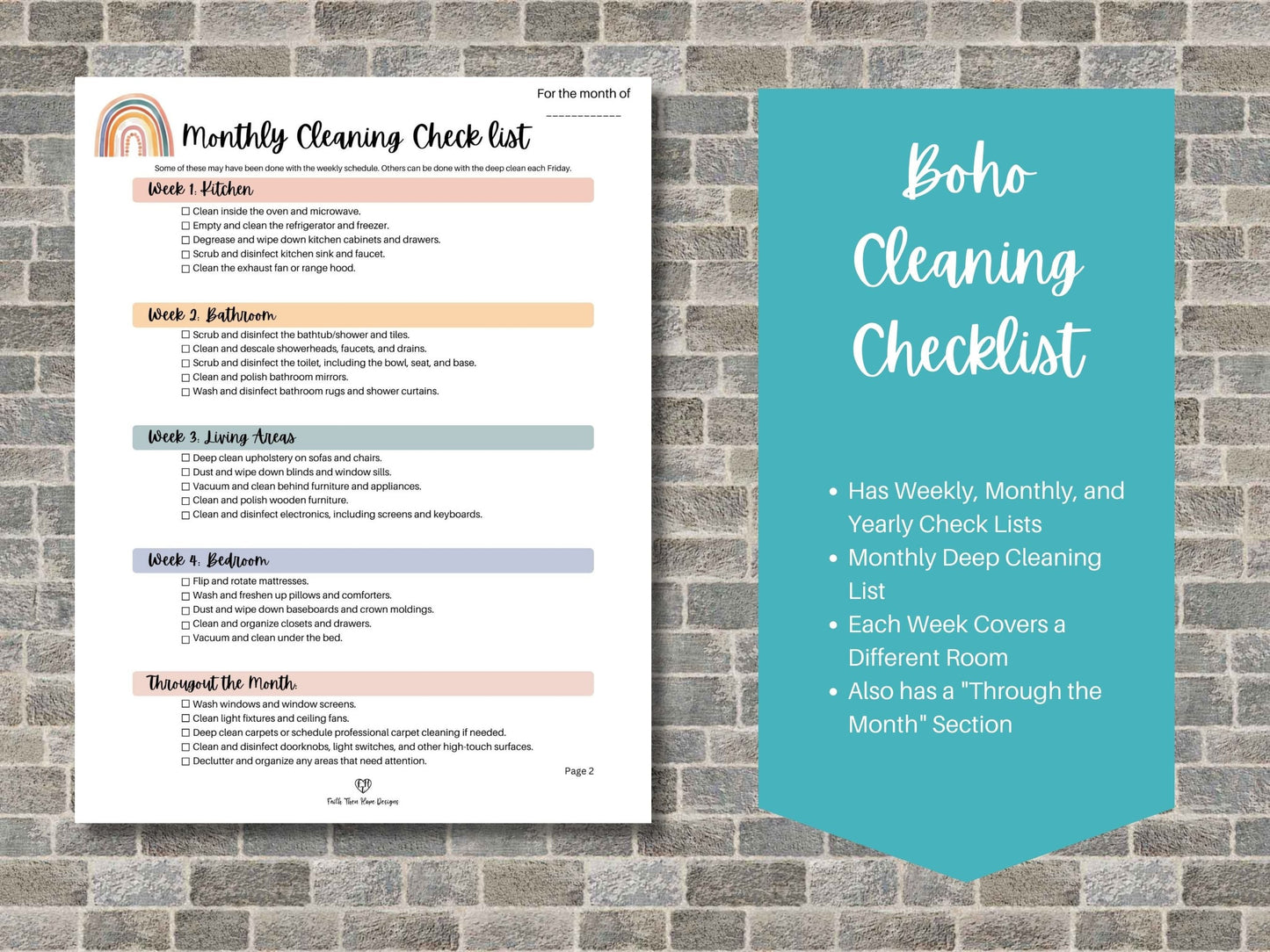 Stay Organized with a Boho-themed Daily, Weekly, Monthly Cleaning Checklist, Cleaning Checklist, Cleaning Schedule, Cleaning Planner