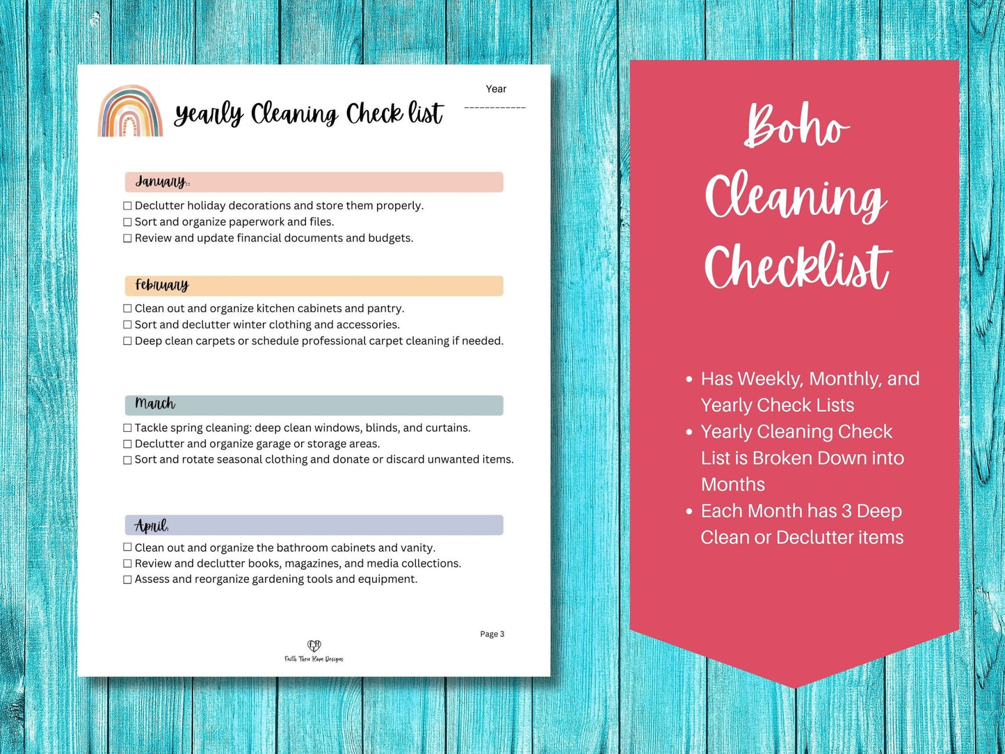 Stay Organized with a Boho-themed Daily, Weekly, Monthly Cleaning Checklist, Cleaning Checklist, Cleaning Schedule, Cleaning Planner