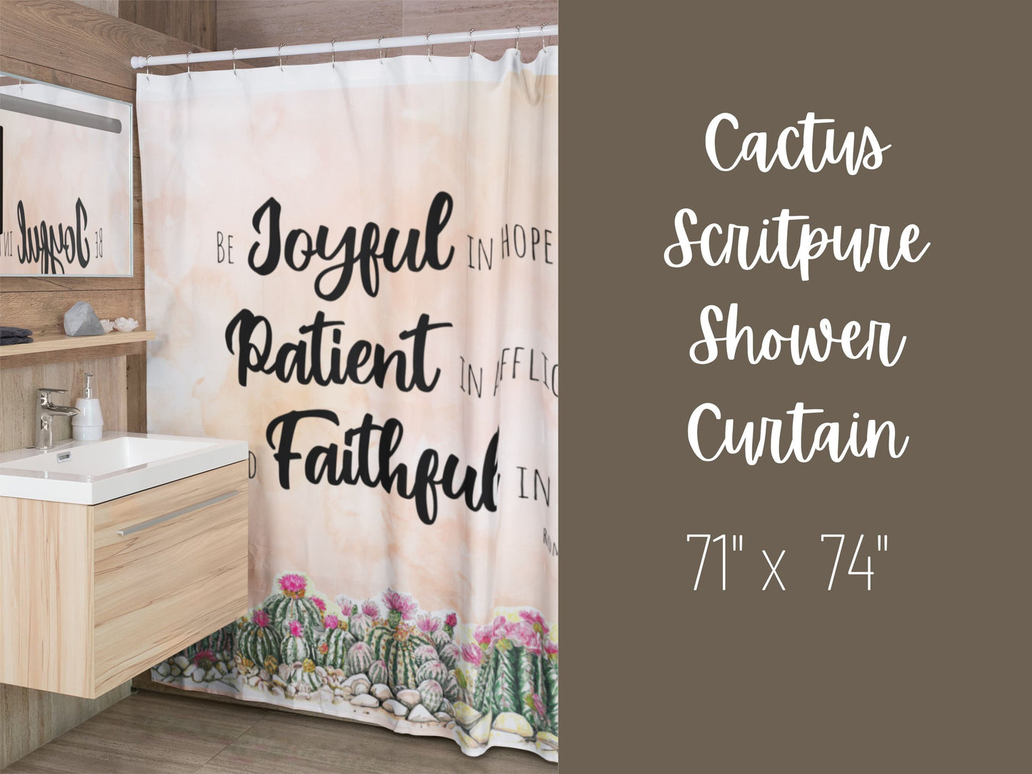 Shabby Chic Cactus Shower Curtain, Be Joyful Cactus Shower Curtains, Bible Shower Curtain