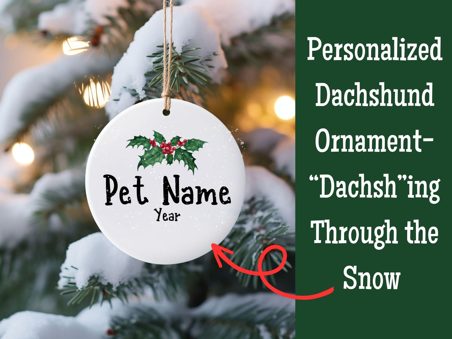 Dachshund Christmas Ornament , "Dachsh"-ing through the Snow, Personalized Pet Ornament, Custom Dachshund Ornament, Dachshund Gift