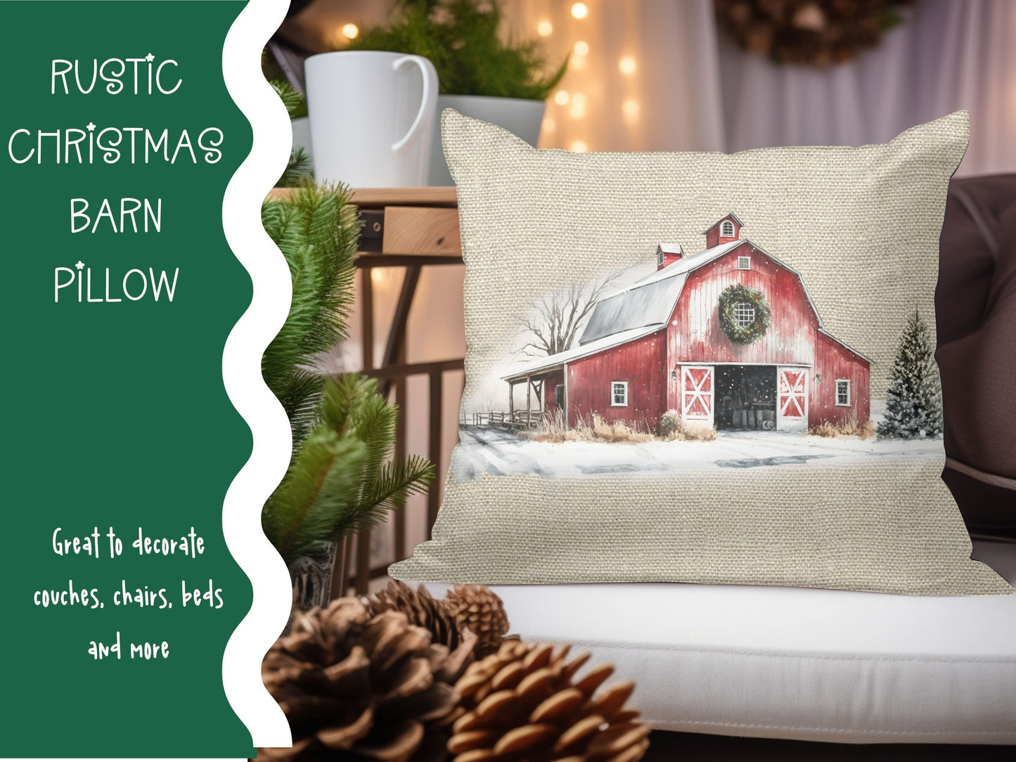 Red Barn Home Decor, Christmas Pillow, Rustic Pillow Cover, Barn Home Decor, Barn Pictures