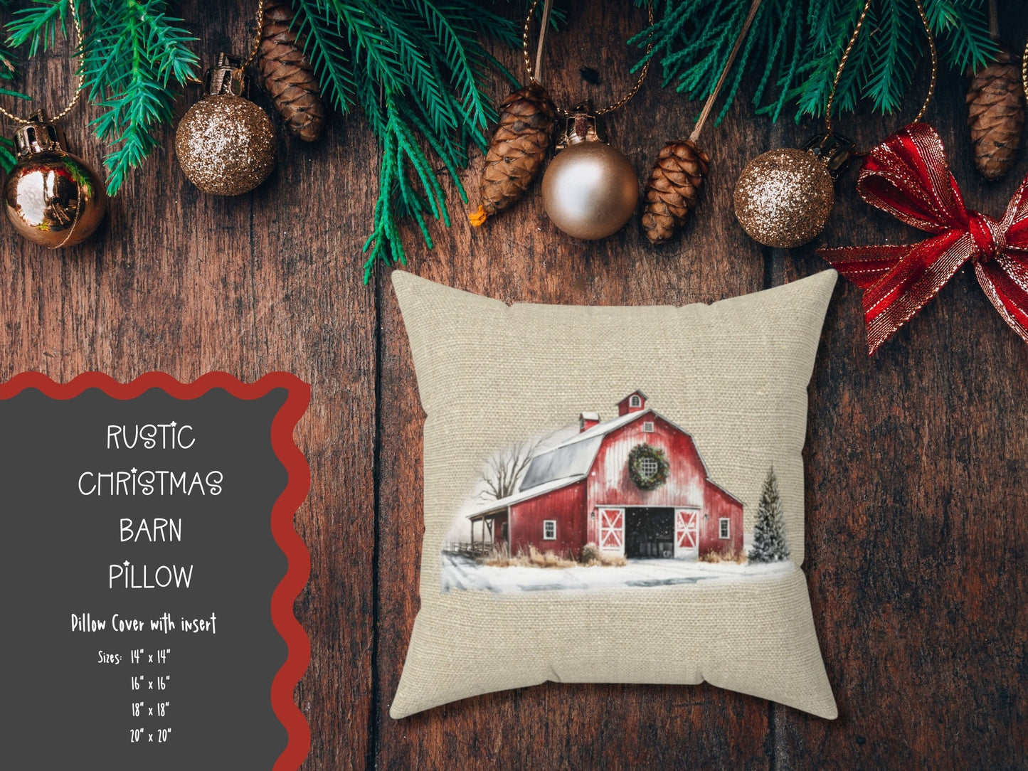 Red Barn Home Decor, Christmas Pillow, Rustic Pillow Cover, Barn Home Decor, Barn Pictures