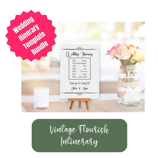 Vintage Itinerary, Vintage Wedding Itinerary Template, Wedding Timeline, Printable Itinerary, Personalized Itinerary