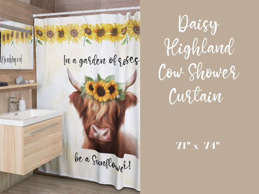 Funny Shower Curtain, Sunflower Highland Cow Shower Curtains, Cute Rustic Bathroom Decor