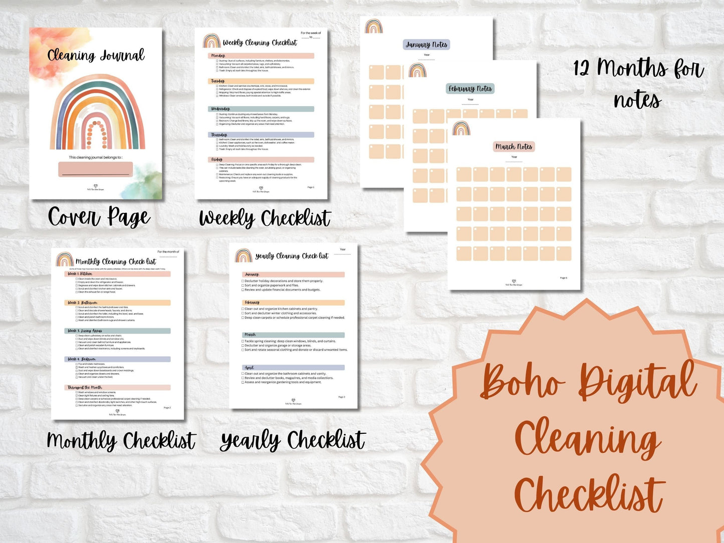 Boho-Inspired Daily, Weekly, Monthly Cleaning Checklist for a Tidy Home, Cleaning Checklist, Cleaning Schedule, Cleaning Planner