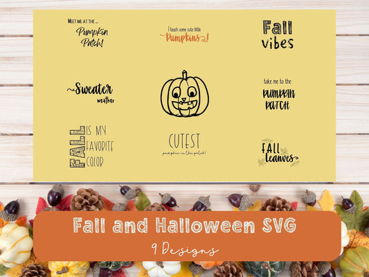 Autumn SVG, Halloween SVG, Cute Fall File Bundle, Fun Fall Leaves, Pumpkin Sayings