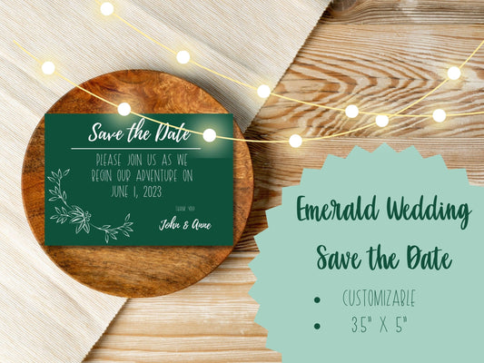 Elegant Emerald Green Save the Date Cards for Fall Weddings - Jewel Tones Collection
