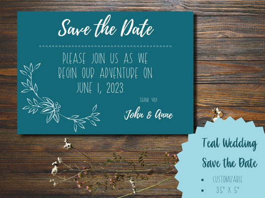 Beautiful Teal Wedding Save the Date Card in Jewel Tones- Customizable Fall Themed Wedding Save The Date