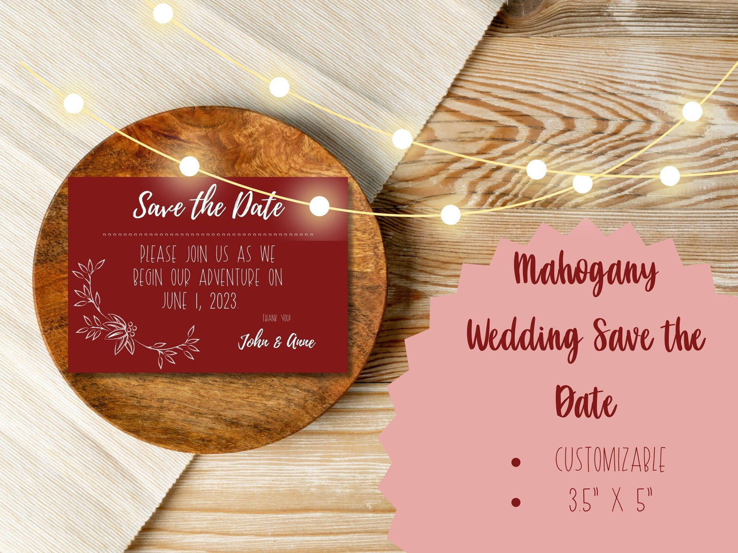 Elegant Mahogany Save the Date Cards for Fall Weddings in Stunning Jewel Tones