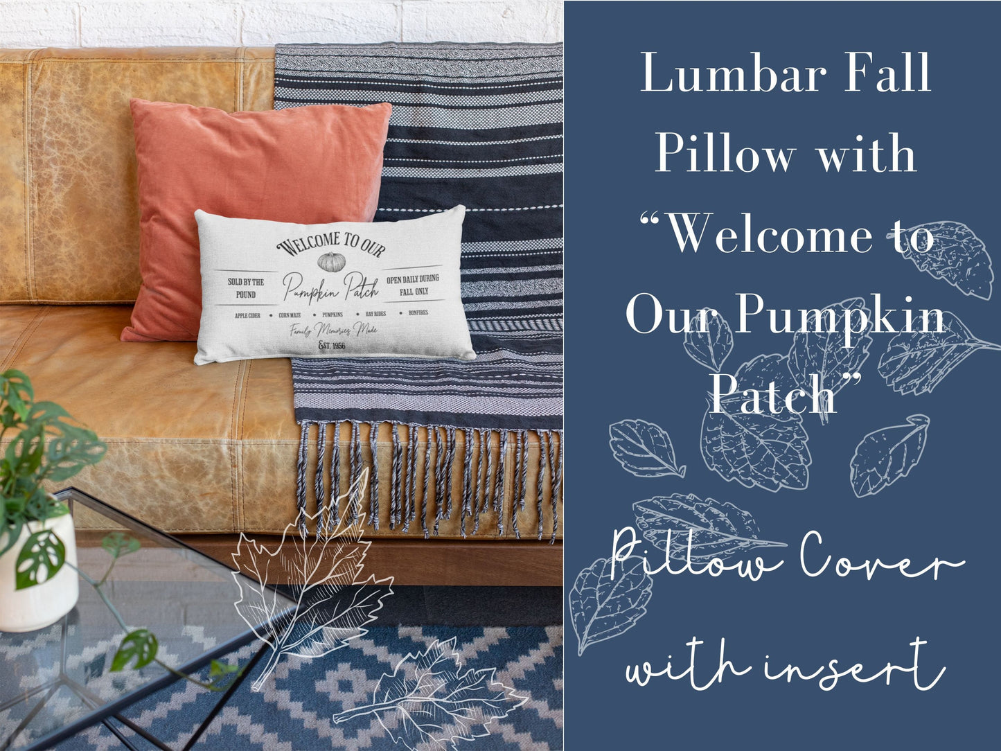 Welcome to Our Pumpkin Patch Lumbar Pillow with Insert, Fall Pillow Cover with Insert, Pumpkin Pillow, Fall Lumbar Pillow