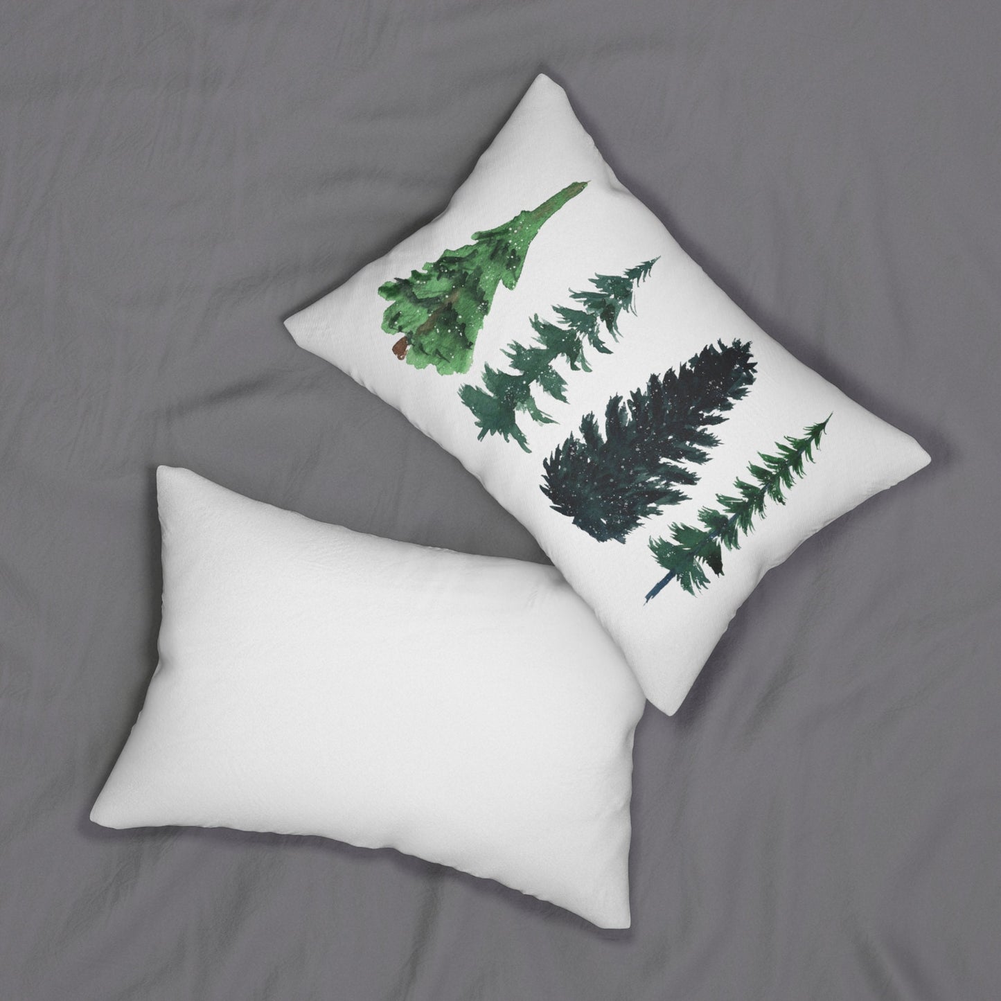 Cute Winter Wonderland Lumbar Pillow with Evergreen Trees and Snowflakes, Evergreen Pillow, Pine Tree Pillow