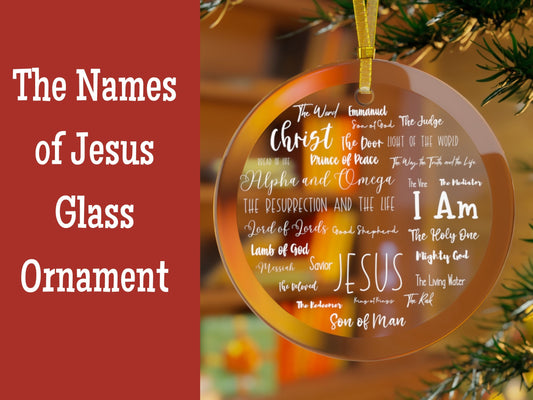 Unique Flat Glass Christmas Ornament featuring over 25 Biblical Names of Jesus, Christmas Ornament, Christmas Gift, Ornament Gift