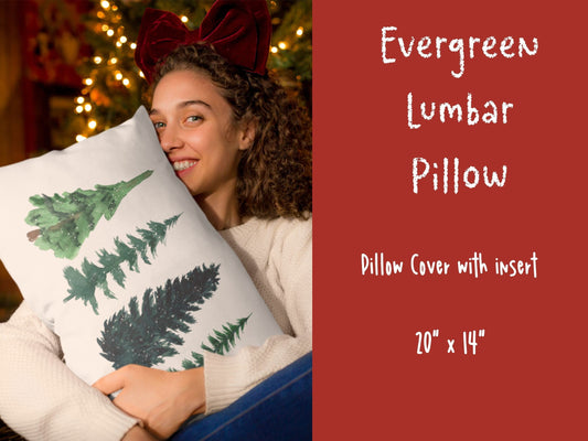 Cute Winter Wonderland Lumbar Pillow with Evergreen Trees and Snowflakes, Evergreen Pillow, Pine Tree Pillow