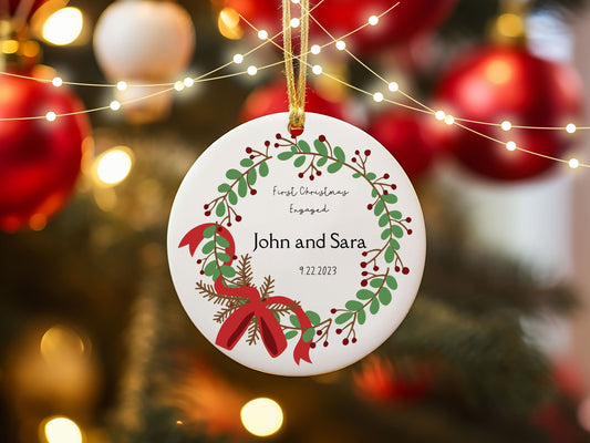 First Christmas Engagement Ornament Personalized, Engaged Ornament Personalized, Ceramic Ornament